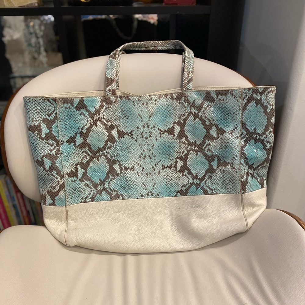 Leather handbag. Turquoise snake skin and white leather. Buy one get one free